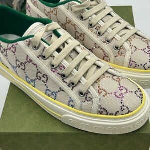 Gucci Women's 1977 tennis off white GG tennis sneakers w crystals